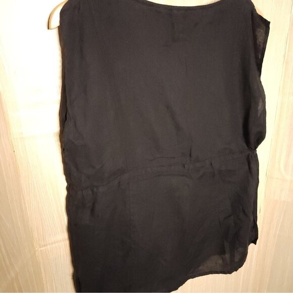 Talbots Womens Petite Black Linen Sleeve Relaxed Fit Top 10P - Picture 4 of 6